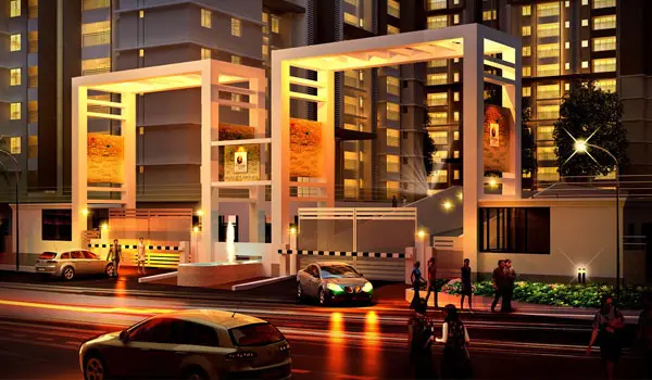 Representative image of a residential entrance gate at night