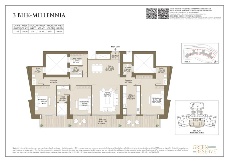 3 BHK Millenia floor plan, L&T Green Reserve