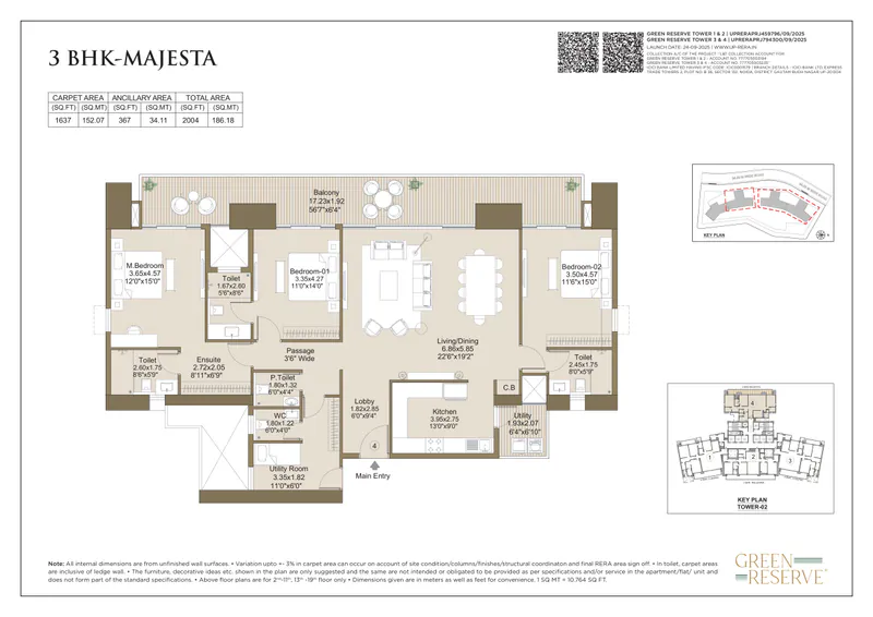 3 BHK Majesta floor plan, L&T Green Reserve