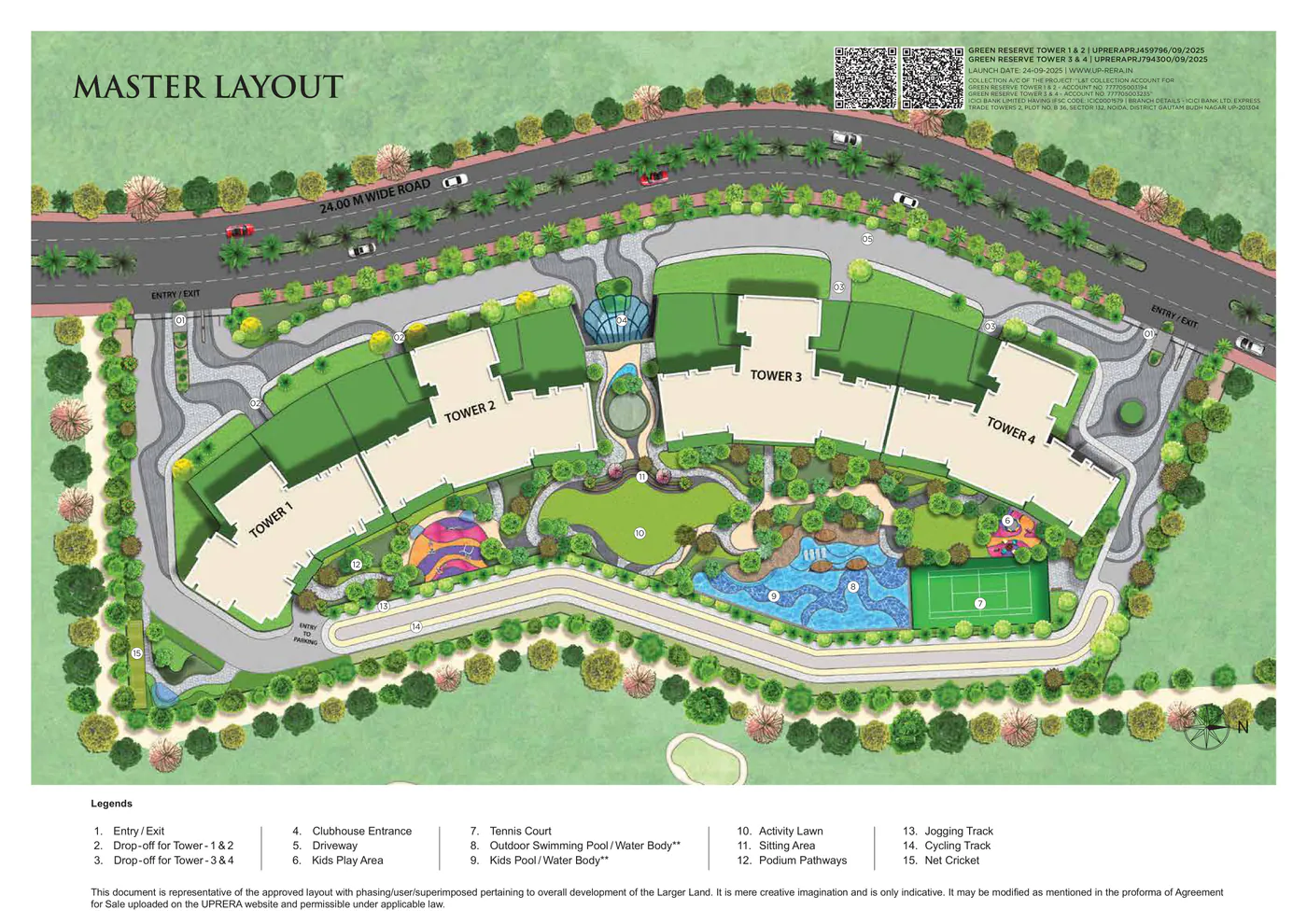 L&T Green Reserve master layout showing Towers 1 to 4, clubhouse and amenities